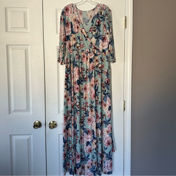 Pinkblush Dresses & Skirts - Pinkblush Mint Rose Sash Tie Floral Maxi Maternity Dress | Size 2X